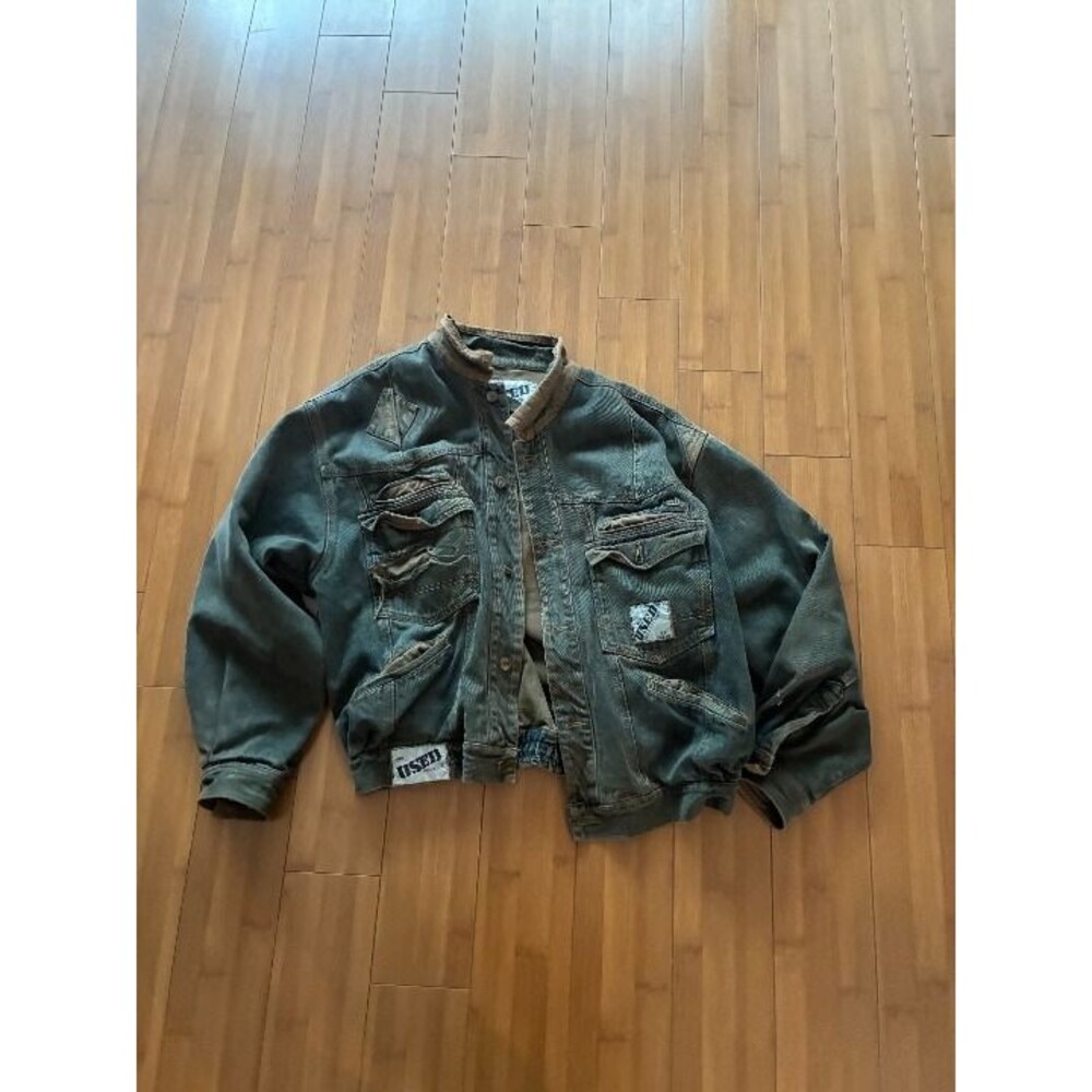 Vintage 1980s "Get Used by Elie" distressed jean jacket Men's Large